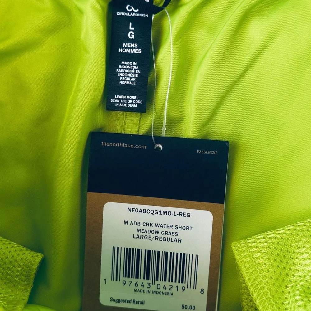 The North Face Water Shorts Mens Large Meadow Grass Green FlashDry Summer NEW